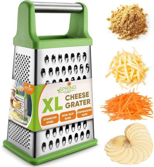 Spring Chef Stainless Steel XL Cheese Grater for Kitchen, Green