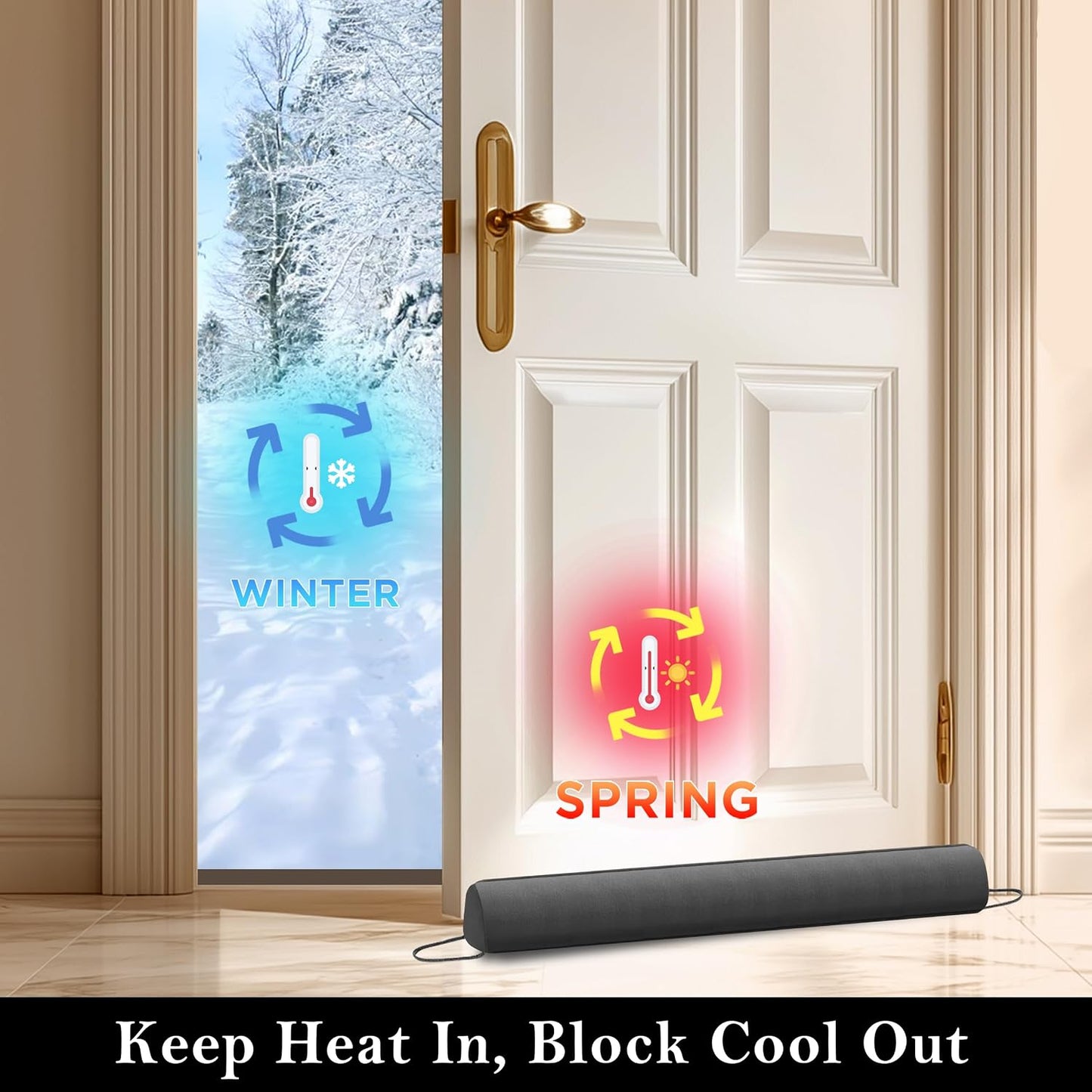 Door Draft Stopper, Removable Washable Cover, 38", Gray | Weighted Gap Filler, Blocks Hot and Cold Air, All-Season Seal, Easy Install, Noise & Wind Blocker, Home Essentials