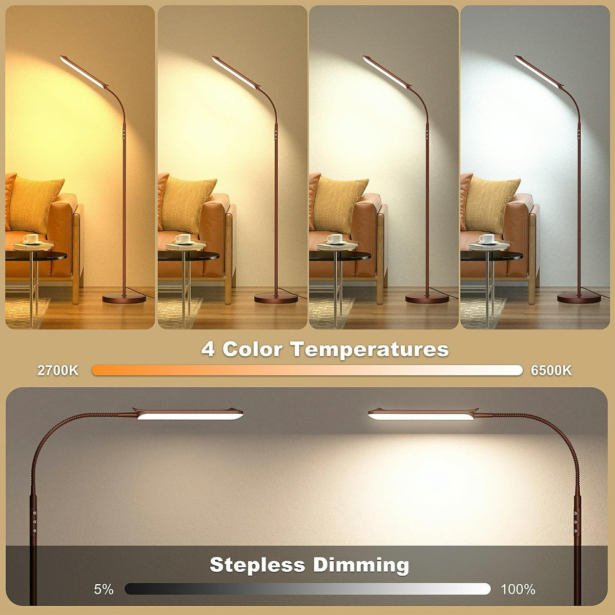 Yikuneng Dimmable LED Floor Lamp, Super Bright Reading Lamps Floor Standing lamp with Remote & Touch Control, Stepless Dimming & 2700K-6500K Color Temperature, for Living Room Bedroom Office, Black