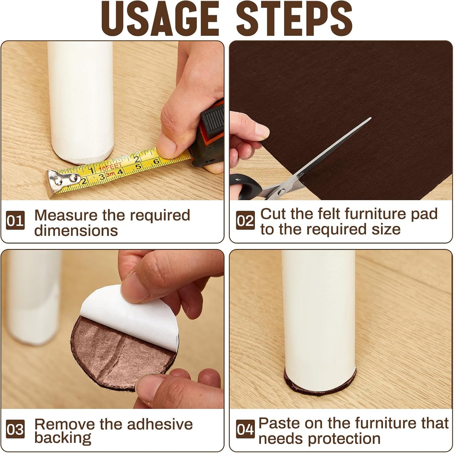 Fullhawl Large Felt Furniture Pads 8 x 60 Inch Non Slip Self Adhesive Heavy Duty Cuttable Strip Roll Felt Sheet Tape for Protecting Hardwood Floors Chair Wall, White