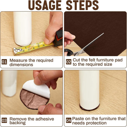 Fullhawl Large Felt Furniture Pads 8 x 60 Inch Non Slip Self Adhesive Heavy Duty Cuttable Strip Roll Felt Sheet Tape for Protecting Hardwood Floors Chair Wall, White
