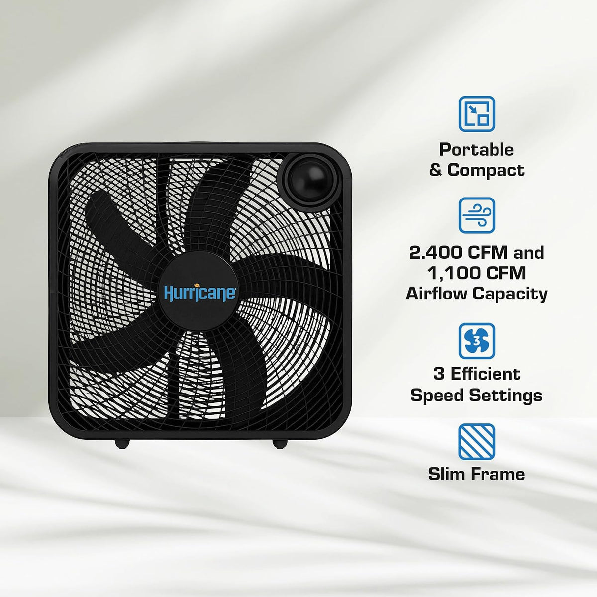 Hurricane Classic Floor Box Fan with 3 Speed Settings, Black - 20in
