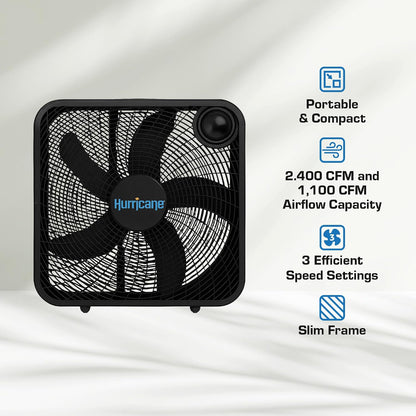 Hurricane Classic Floor Box Fan with 3 Speed Settings, Black - 20in