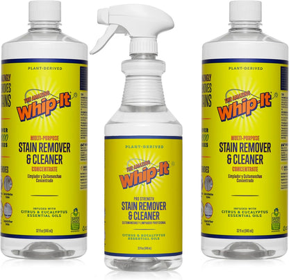 Whip It Cleaner, Multi Purpose Stain Remover Professional Strength Spray, Plant Based Enzyme Cleaner, Cleaning Food, Coffee, Wine, Baby Stains, Pet Stains, Over 500 uses, Made in USA, 32 OZ