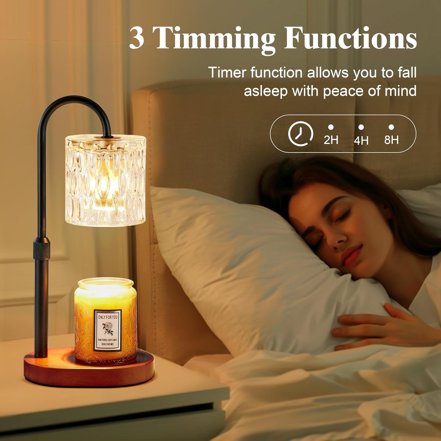 Dreamholder Electric Candle Warmer Lamp with Timer & Dimmer, Adjustable Height Wax Melt Warmer for Jar Candles, Wood Base Candle Melter, Floral Home Decor Gifts for Women, Mom, Natural Wood