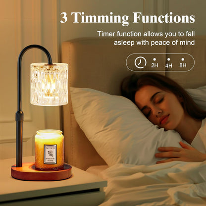 Dreamholder Electric Candle Warmer Lamp with Timer & Dimmer, Adjustable Height Wax Melt Warmer for Jar Candles, Wood Base Candle Melter, Floral Home Decor Gifts for Women, Mom, Natural Wood