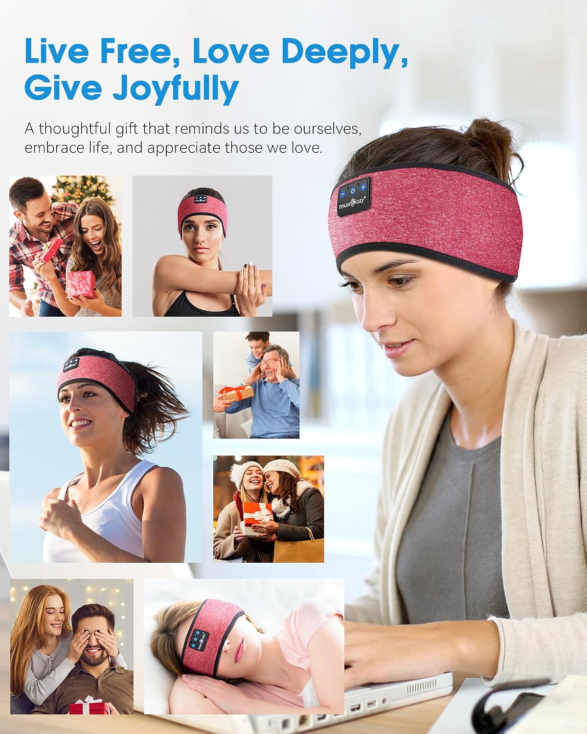 MUSICOZY Sleep Headphones Bluetooth Headband Headphones for Side Sleepers