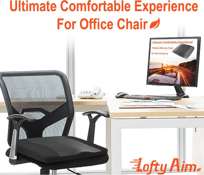 Lofty Aim Car Seat Cushion, Memory Foam Car Seat Cushions for Long Driving | Comfy Car Seat Pillow for Pain Relief, Driver Seat Cushion Adds Height, Butt Cushion for Car, Truck, Office Chair, Black
