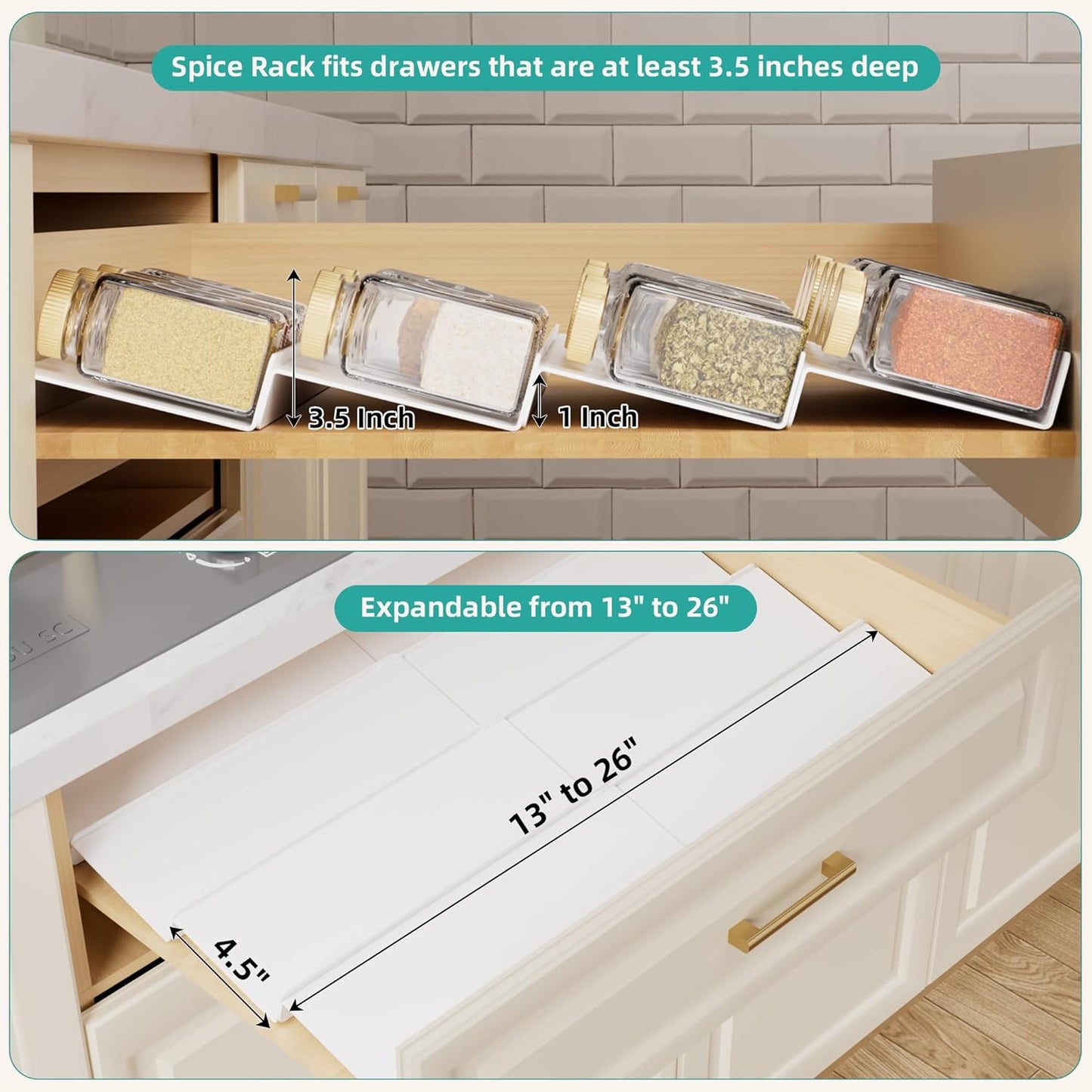 MIUKAA Clear Acrylic Spice Drawer Organizer, 4 Tier Seasoning Jars Drawers Insert, Kitchen Spice Rack Tray for Drawer/Countertop (Jars not included)