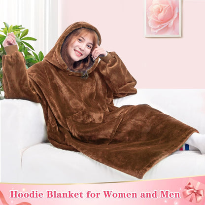 Wearable Blanket Sweatshirt Gifts for Women and Men, Warm and Cozy Giant Blanket Hoodie, Thick Flannel Blanket with Sleeves and Giant Pocket - Dark Gray