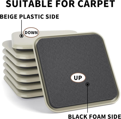 Furniture Sliders, 20 pcs-3 1/2” Square Beige Furniture Sliders for Carpet, Furniture Pads for Hardwoods Floors，Furniture Movers Sliders, Reusable Moving Pads, Floor Protectors for Carpet