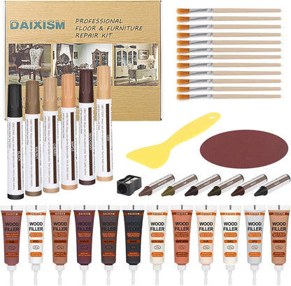 DAIXISM Furniture Markers Touch Up,Wood Filler Floor Scratch Repair Kits,Set of 21-Markers and Wax Sticks with Sharpener Kit for Funiture Repair,Floor Scratch.