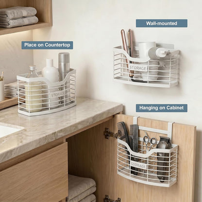 Hair Tool Organizer, Hair Dryer Holder for Bathroom Vanity Counter Cabinet | Dresser Blow Dryer Holder, No Drilling Wall Mount Storage Basket for Blow Dryers, Shaver, Comb, Curling Iron, Straightener