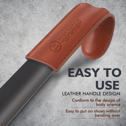 ZOMAKE Shoe Horn Long Handle for Seniors Men Women, Metal Shoehorn 2Pack | 16.5" Long Boot Horn, Travel Small Shoe Spoon Helper 7.5", Sturdy Stainless Steel, Anti-Slip Leather Grip, Shoe Protection