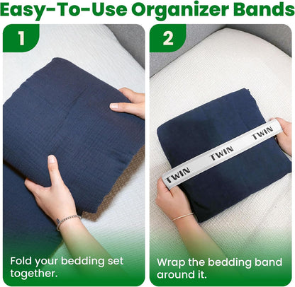 ECOHomes Bed Sheet Organizer Label Bands (King 4PCs Pack, Cream) | Storage Size Label Bands, Bed Sheets Set Organizers, Linen Closet Organization, Elastic Bedding Band, for Organizing Bedsheet