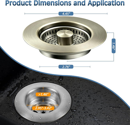 TGOSOMT Kitchen Sink Drain Strainer Stopper, Anti-Clog & Quick Drain | 3-IN-1 Design, Stainless Steel 304, Removable Strainer Basket, Corrosion & Scratch Resistant, Fits US Standard 3-1/2" Drain