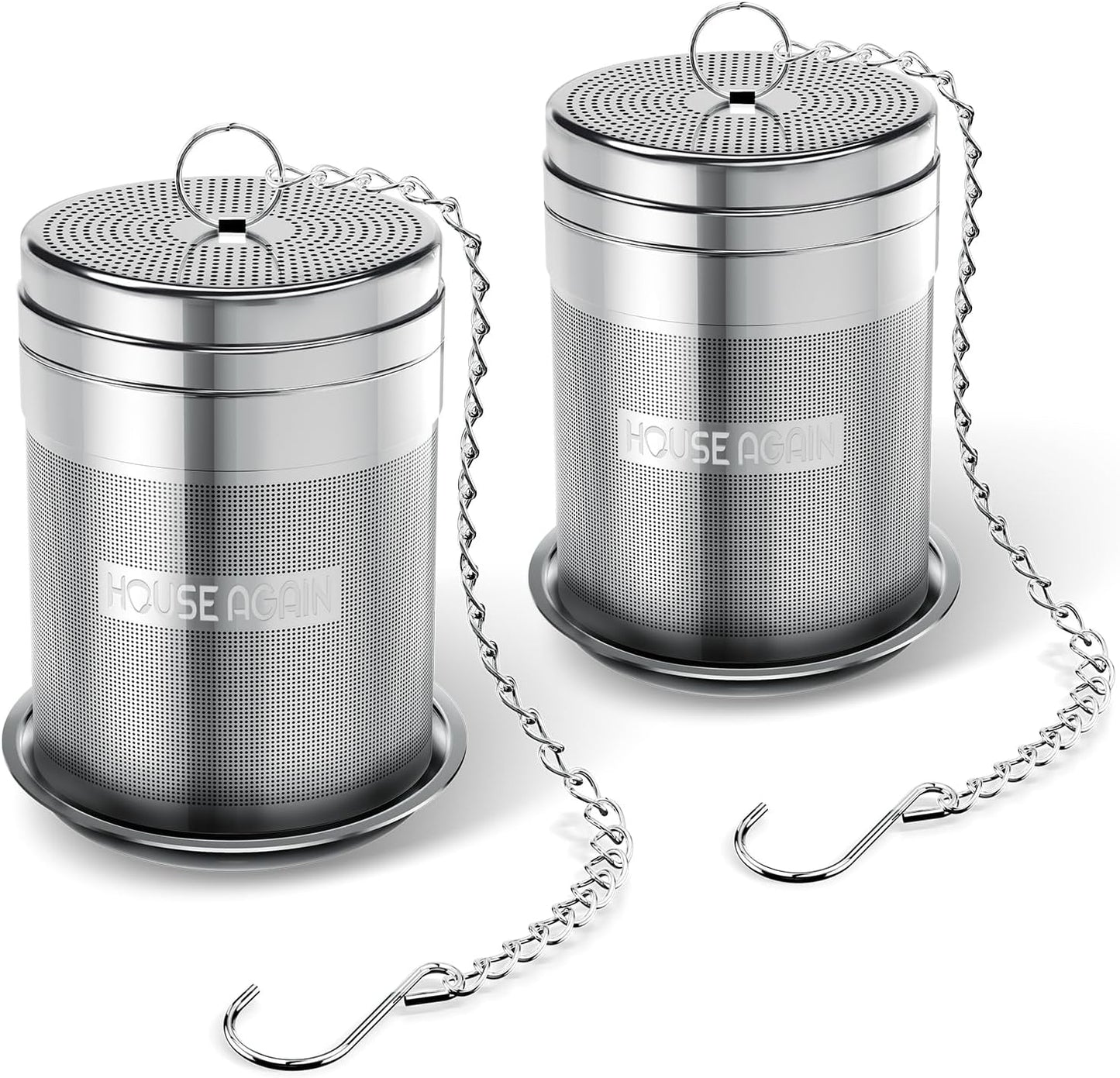 House Again 2 Pack Tea Infusers, Extra Fine Mesh Tea Strainers for Loose Tea, Updated Slim Threaded Lid & 304 Stainless Steel, Loose Leaf Tea Steeper for Brew Tea Spices & Seasonings