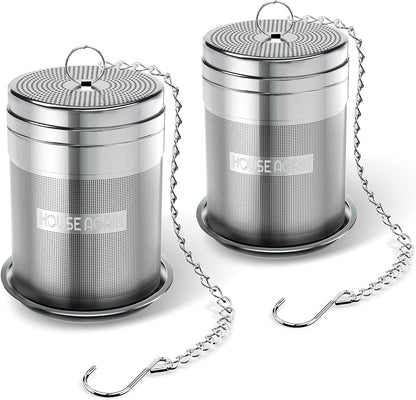 House Again 2 Pack Tea Infusers, Extra Fine Mesh Tea Strainers for Loose Tea, Updated Slim Threaded Lid & 304 Stainless Steel, Loose Leaf Tea Steeper for Brew Tea Spices & Seasonings