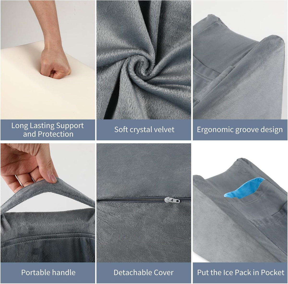 Arm Elevation Pillow Arm Wedge Pillows for Adults Arm Support Pillow with Pocket for Post Surgery Elbow Rest Pillow with Removable Pillow for Sleeping(Grey)