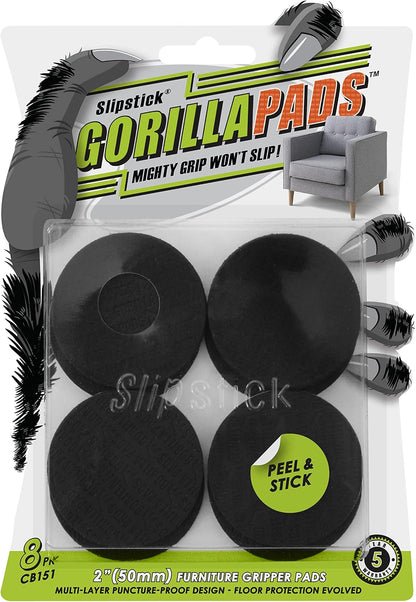 Slipstick GorillaPads CB147 Non Slip Furniture Pads/Gripper Feet (Set of 16) Self Adhesive Rubber Floor Protectors, 1 inch Round, Black