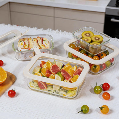 Glass Food Storage Containers with Glass Lids, Microwave Safe Food Container Set, Aitight Meal Prep Container Set, BPA Free, 2 extra Colanders, LeakProof, 2 Pack of 60oz