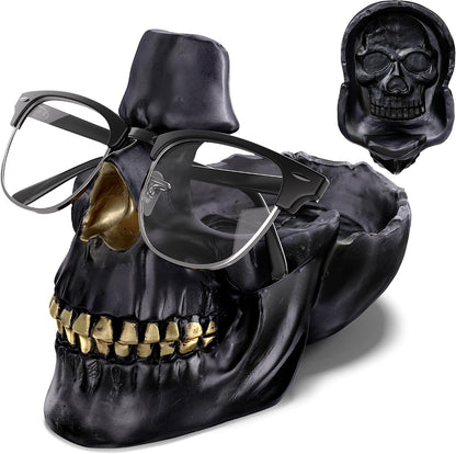 READAEER Skull Glasses Stand Holder, Creative Eyeglasses Holder, Sunglasses Spectacle Display Rack, Key Holder Resin Sculptures for Entryway, Home, Office, Desk, Nightstand (White)