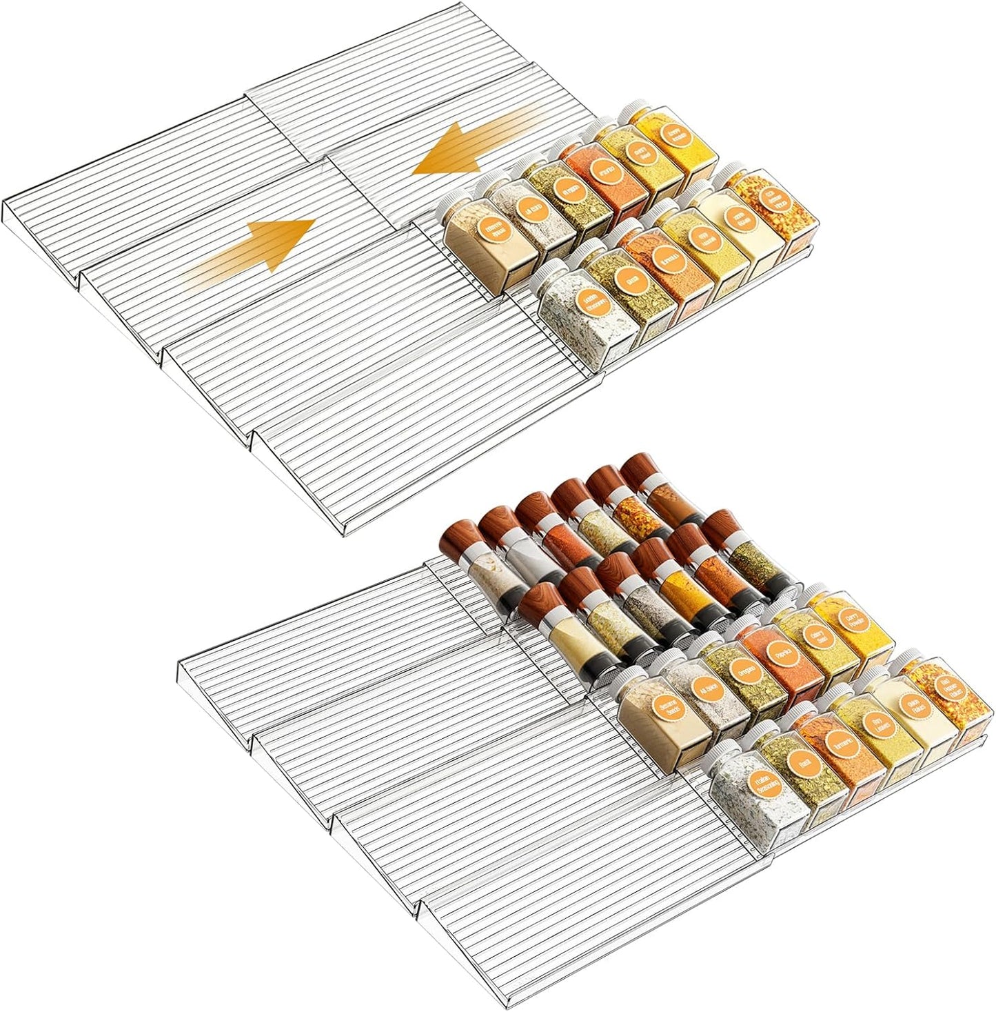 16 Pack Acrylic Drawer Seasoning Organizer, Expandable From 11''-22'' | Tiered Clear Spice Tray, Adjustable In Drawer Spice Organizer for Spices, Condiment, Nail Polish and Jar Organization