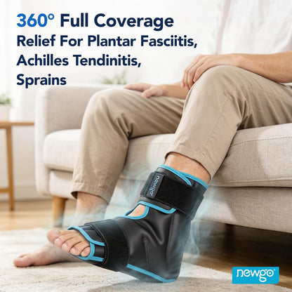 NEWGO Foot Ice Pack Wrap – Cold Compression for Plantar Fasciitis, Black | 360° Full Coverage Gel Ice Boot, Reusable For Heel & Ankle Pain, Swelling, Achilles Tendonitis, Sprains