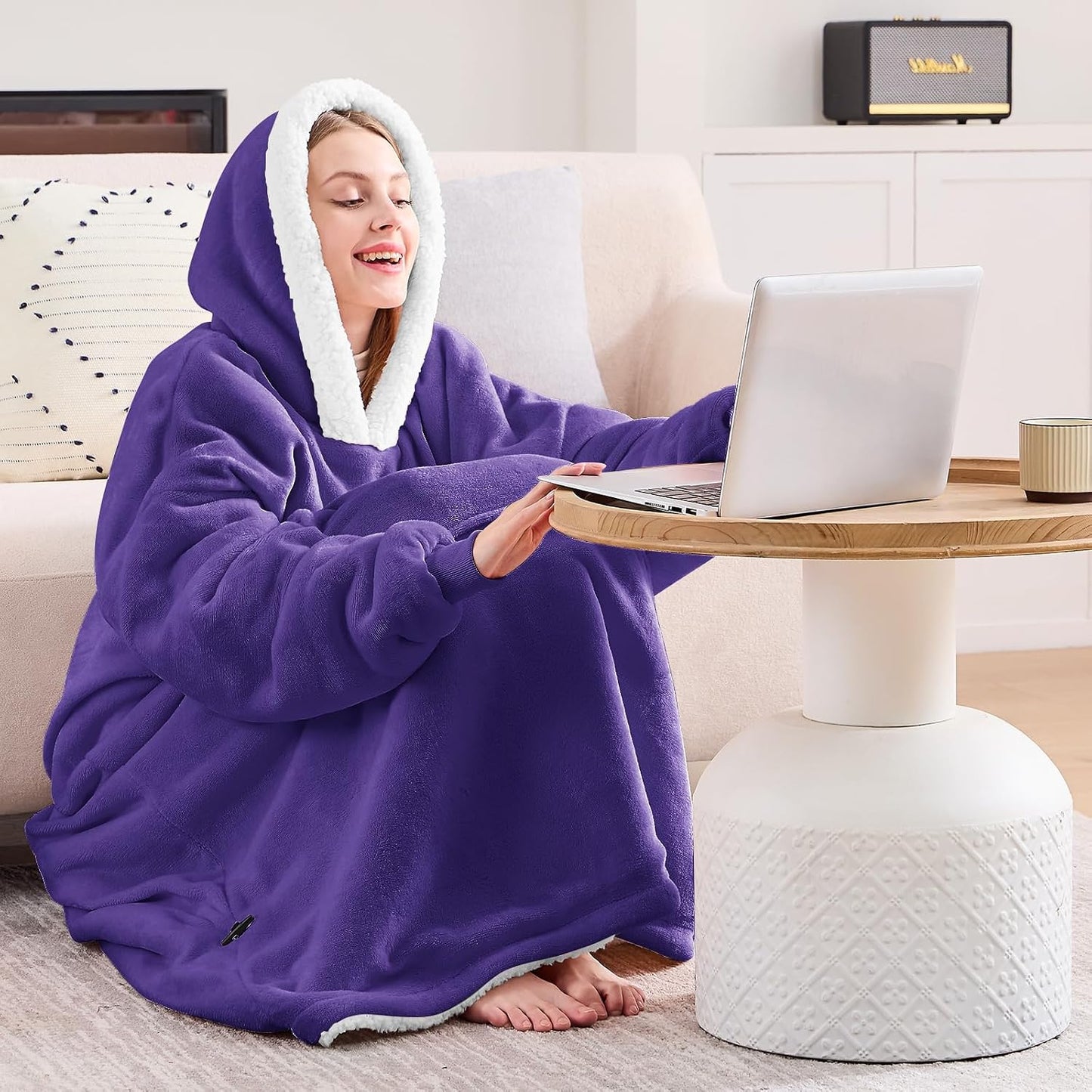 yescool Wearable Blanket Hoodie, Flannel Sherpa Fleece Blanket Sweatshirt for Adults Women Men,One Size Fits All - Colors B