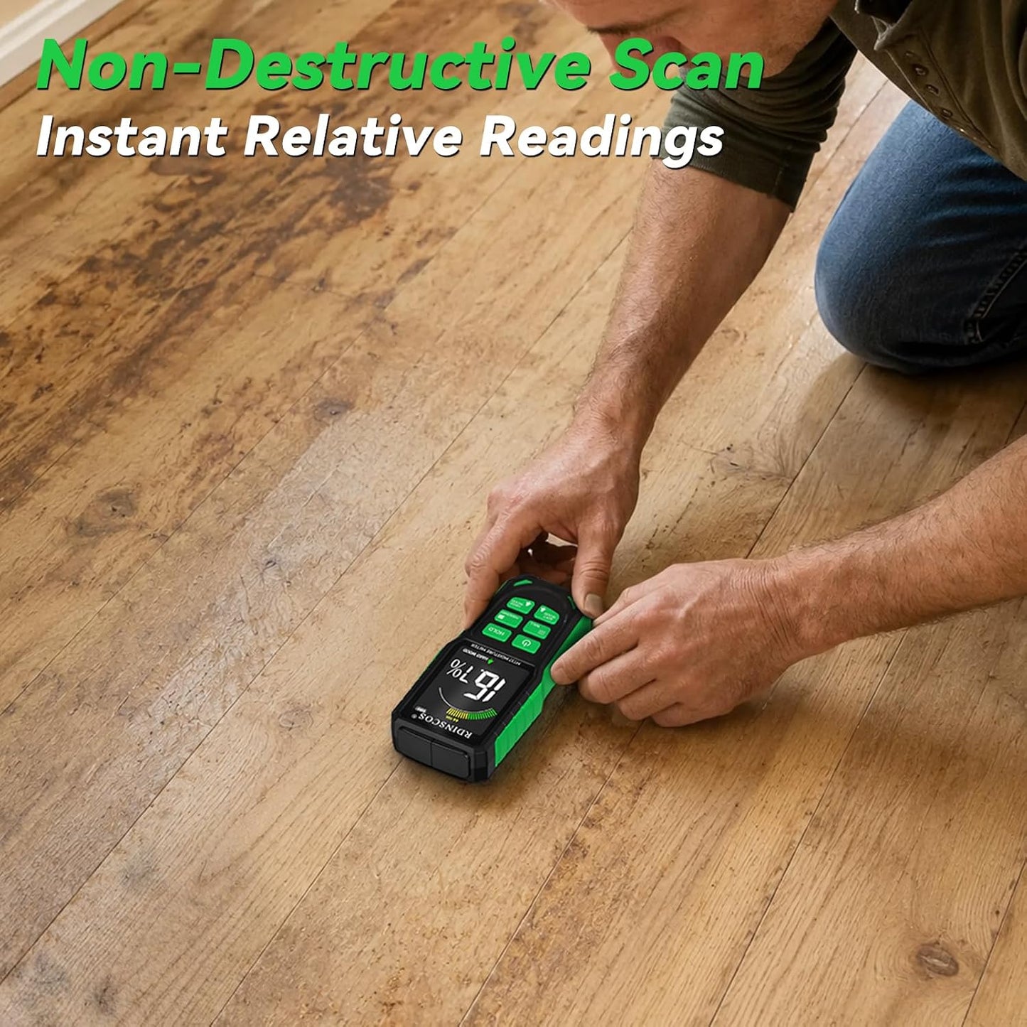 Pinless Moisture Meter for Wall,Floor – Digital Moisture Tester | With 3-Color LCD Display, Audible Alarm & HOLD Function, Ideal for Home Inspections