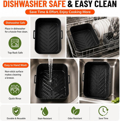 Silicone Air Fryer Liners, 2 Silicone Air Fryer Liners & Accessories | Compatible with NinjaDZ201, DZ401, DZ550 & Most 8QT-10QT Dual Basket Air Fryers, Air Fryer Liners Reusable, BPA-Free Nonstick