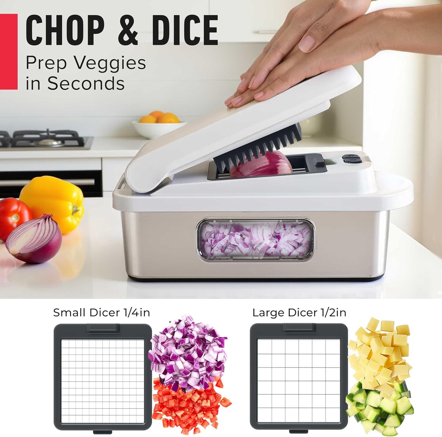 Mueller The Real Original Pro Vegetable Chopper & Mandoline Slicer, 10-in-1 | since 2013, 8 Blade Food Veggie Chopper, Onion Vegetable Cutter with Container, Kitchen Gadgets & Essentials