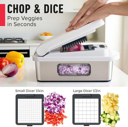 Mueller The Real Original Pro Vegetable Chopper & Mandoline Slicer, 10-in-1 | since 2013, 8 Blade Food Veggie Chopper, Onion Vegetable Cutter with Container, Kitchen Gadgets & Essentials