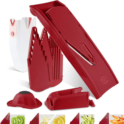 Börner Mandoline Slicer V1 (Basis Set) • V-Slicer with 2 Inserts & Fruit Holder • Adjustable Kitchen Slicer for Vegetables & Fruits • Vegetable Cutter • 3 Thickness Settings • Color: Red