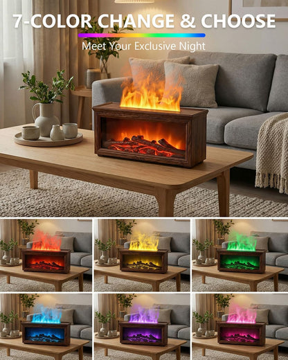Essential Oil Diffuser, 7-Color Fireplace Flame Aromatherapy Humidifier