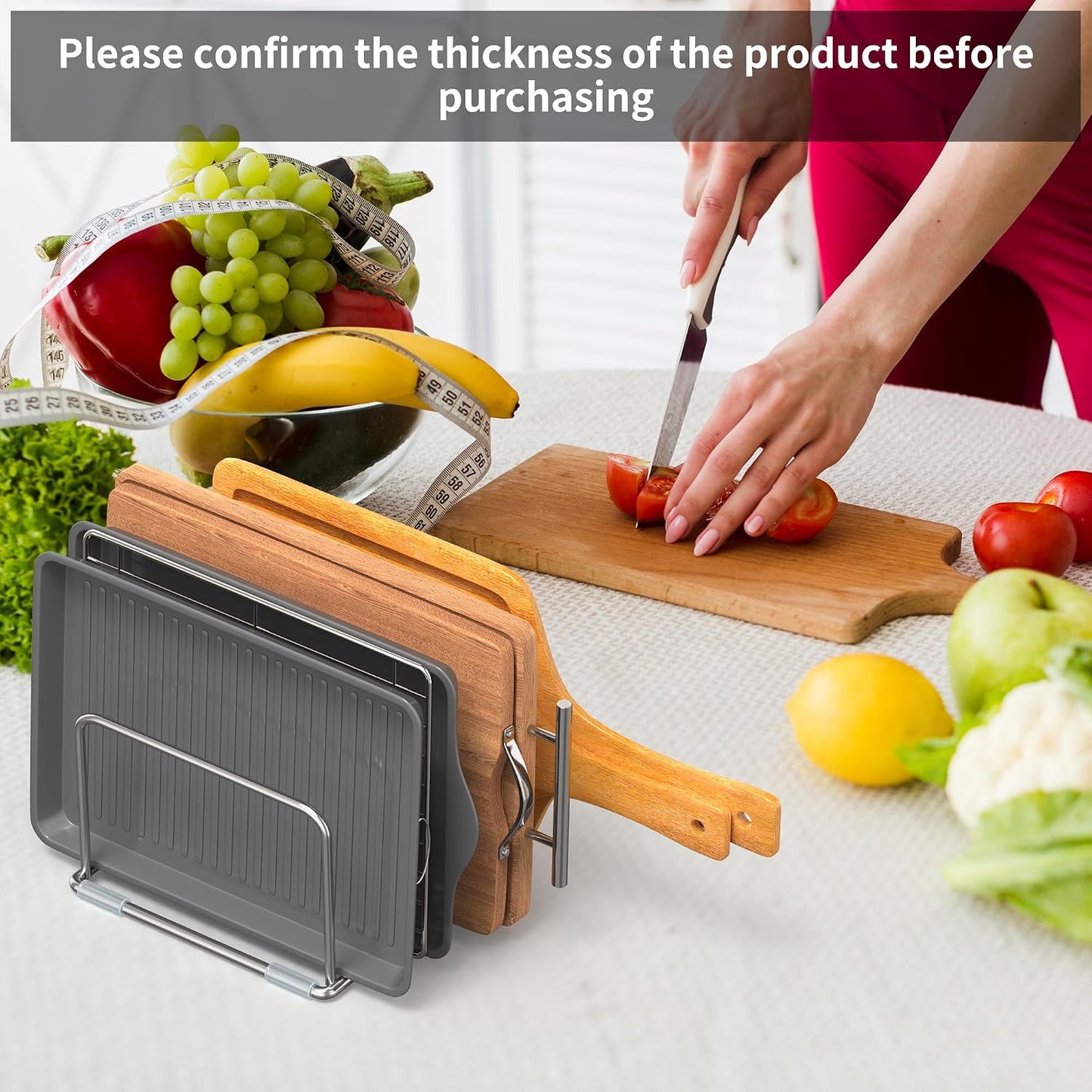 Cutting Board Holder Stand, Chopping Board Organizer Rack with 304 Stainless Steel, Cookie Sheet Storage Organizer, 1.0 & 1.2 Inch Wide Slots (1 Pack)