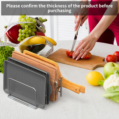 Cutting Board Holder Stand, Chopping Board Organizer Rack with 304 Stainless Steel, Cookie Sheet Storage Organizer, 1.0 & 1.2 Inch Wide Slots (1 Pack)