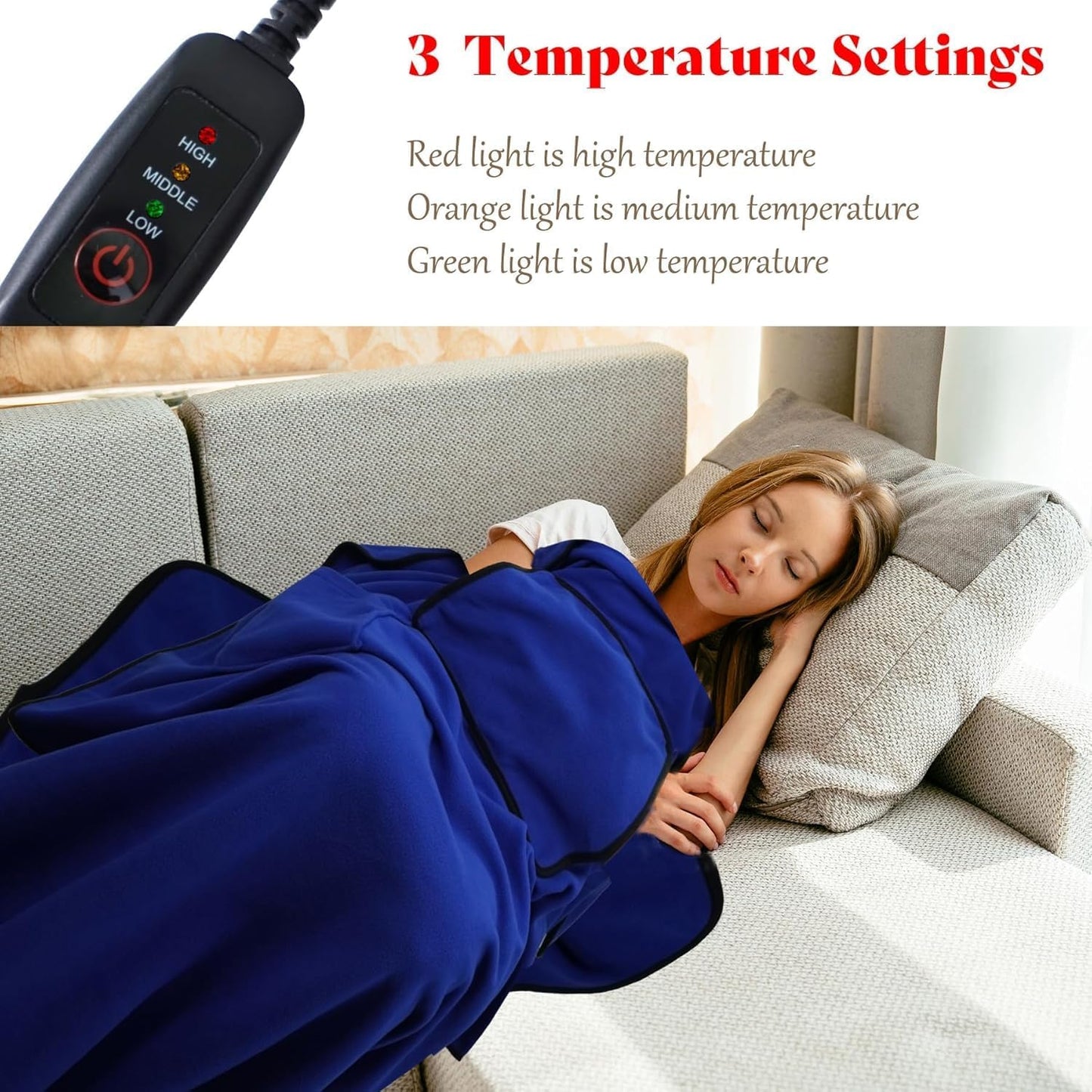 Kirkwood Kitchen Heated Blanket with USB Power, Soft Portable Outdoor Blanket, Stadium Blanket, Picnic Blanket, for Traveling, Camping, Hiking & Outdoor Activities or Wheelchair Use, Blue