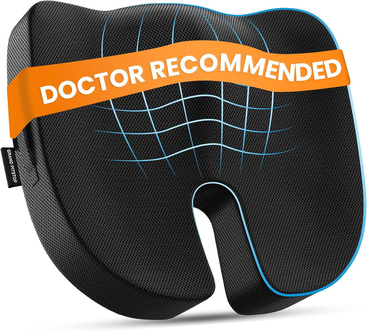 GRAND PITSTOP Seat Cushion Doctors Recommended - Premium Memory Foam Office Chair Cushion for Car, Airplane- Butt Pillow for Long Sitting Hip & Sciatica Pain Relief - Coccyx,Tailbone (Black)