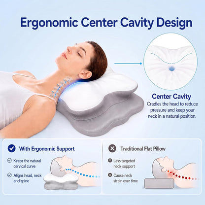 Pain Relief Cervical Neck Pillow for Sleeping, Ergonomic Pillow Cozy Sleeping, Odorless Memory Foam Pillow for Side Back Stomach Sleepers