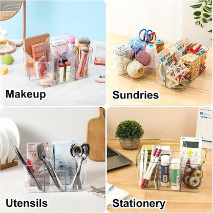 Multiuse Caddy Organizer with Handle, Portable Divided Plastic Tote Bin - Art Craft, Stationary Pen Marker Crayons, Makeup Hair Supplies Storage - Bathroom, Classroom, Dorm, Office, Desk Holder - Grey