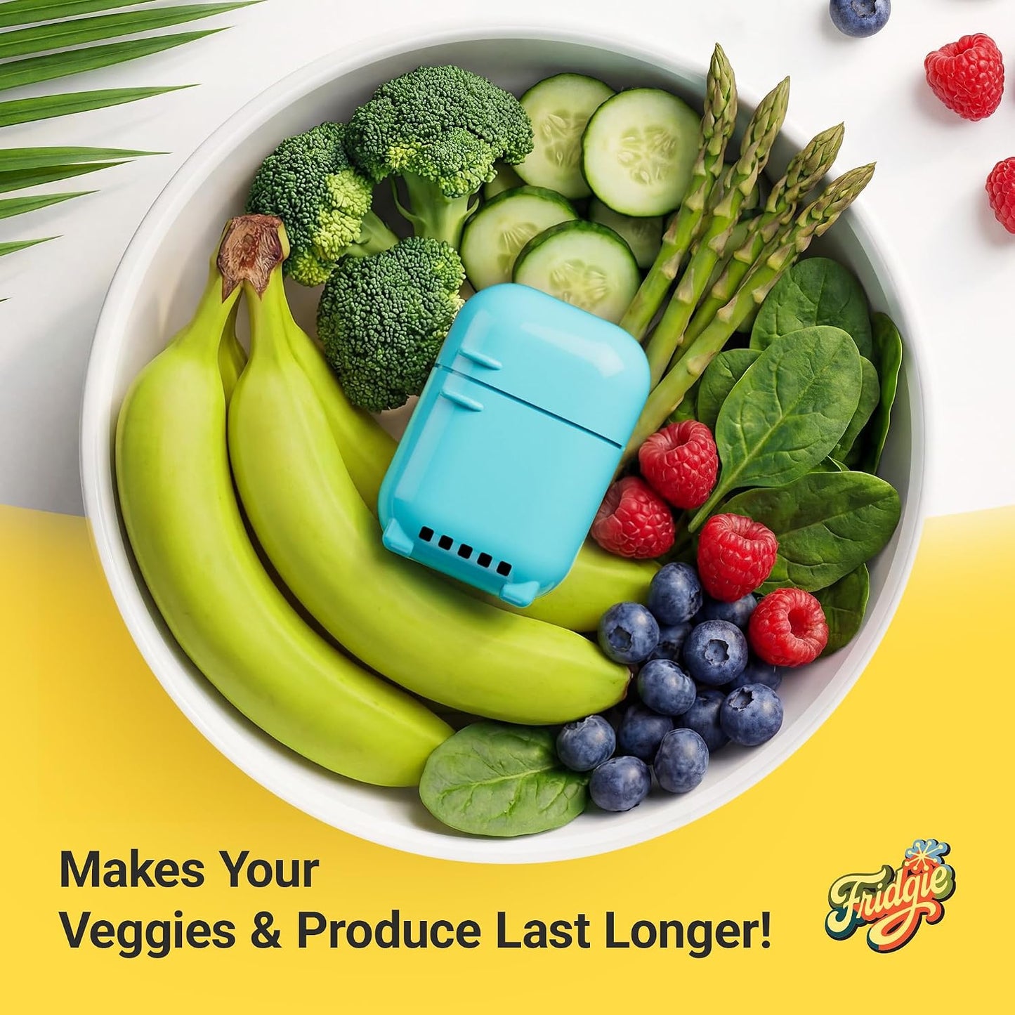 Fridgie Produce Saver, Ethylene Gas Absorber, Fridge Lettuce Keeper - Blue | 4 refill packets, lasts up to 1 year, slows ripening, reduces food waste, crisper drawer, protects berries, herbs, greens