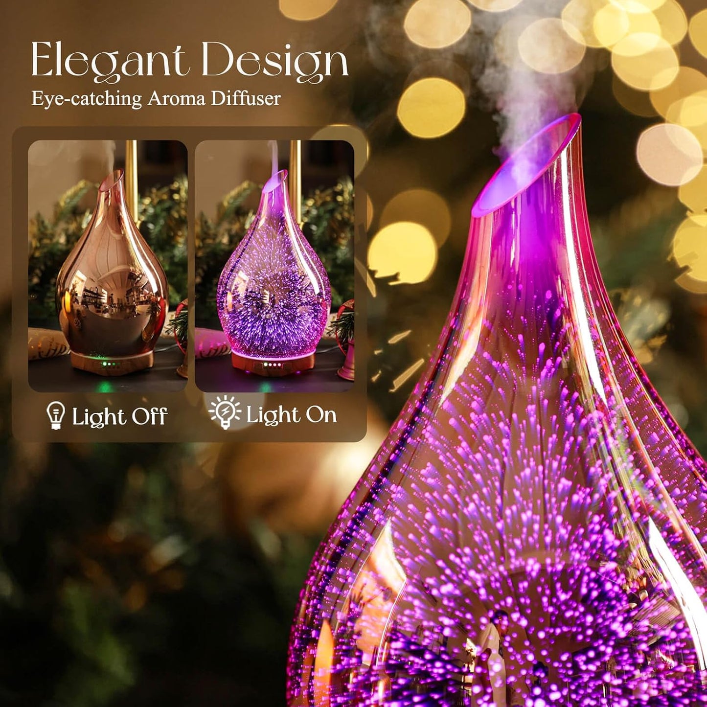 Porseme 280ml Remote Essential Oil Diffuser 3D Glass Ultrasonic Mist 7H | Elegant Handmade Glass Aroma Diffuser with 7-color LEDs, Quiet Aromatherapy and Safe Auto Shut-off, Perfect for Gifts