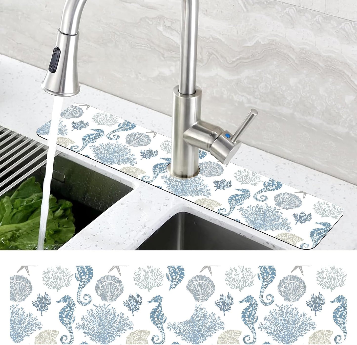 Abstract Watercolor Leaves Sink Faucet Absorbing Mat Sink Splash Guard Faucet Mat Draining Mat Fast Drying Sink Protectors for Kitchen and Bathroom 5.5"×15"