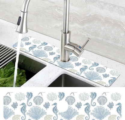 Abstract Watercolor Leaves Sink Faucet Absorbing Mat Sink Splash Guard Faucet Mat Draining Mat Fast Drying Sink Protectors for Kitchen and Bathroom 5.5"×15"