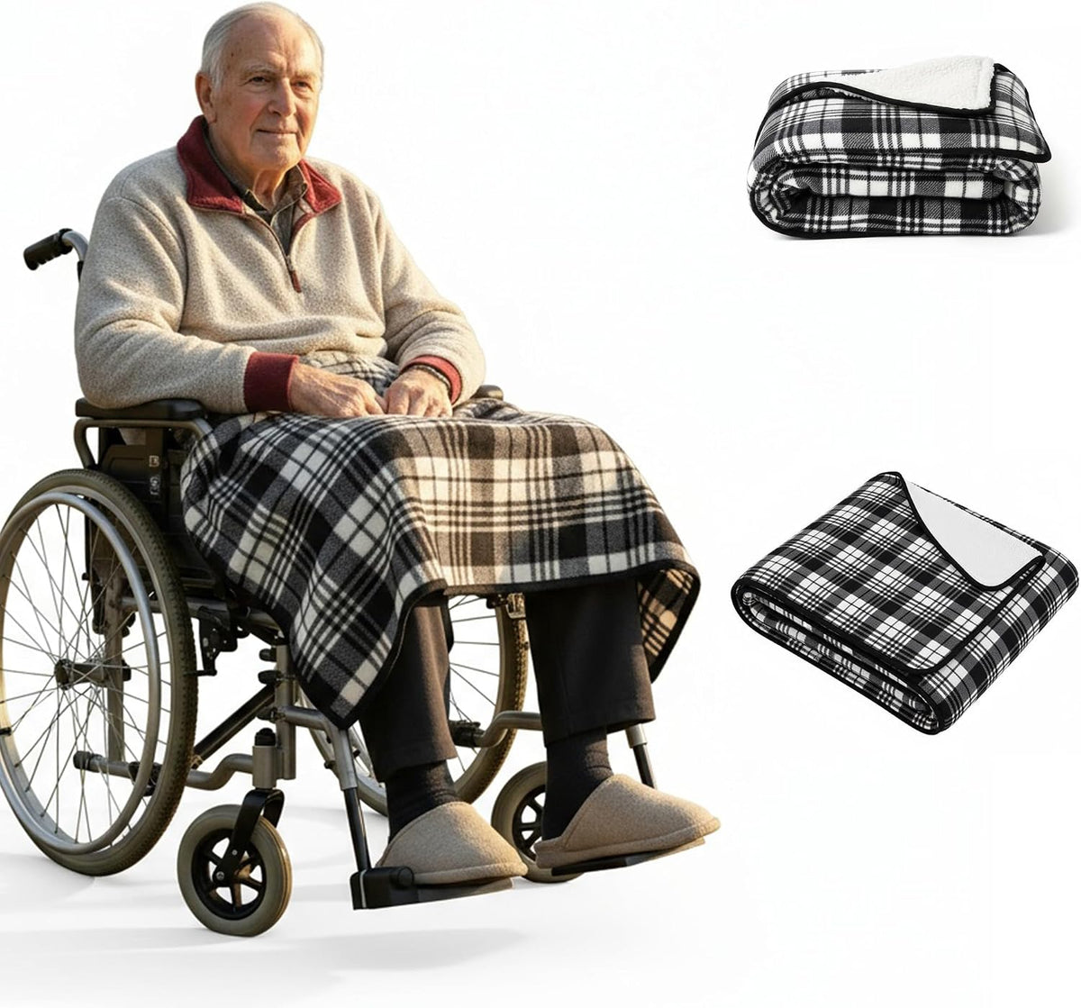 Wheelchair Lap Blanket for Seniors, 43" * 28" Soft Sherpa Lined Knee & Lap Cover, Warm Lightweight Throw with Snap Buttons, Cozy Comfort for Elderly & Caregivers, Wine Red