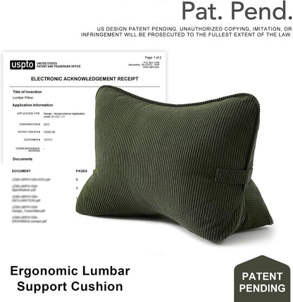 Pat. Pend. Corduroy Lumbar Support Back Pillow for Watching TV, Reading & Gaming, Ergonomic Triangle Support Cushion for Sofa, Armchair & Bed Sitting, Removable Washable Cover, Beige Gray