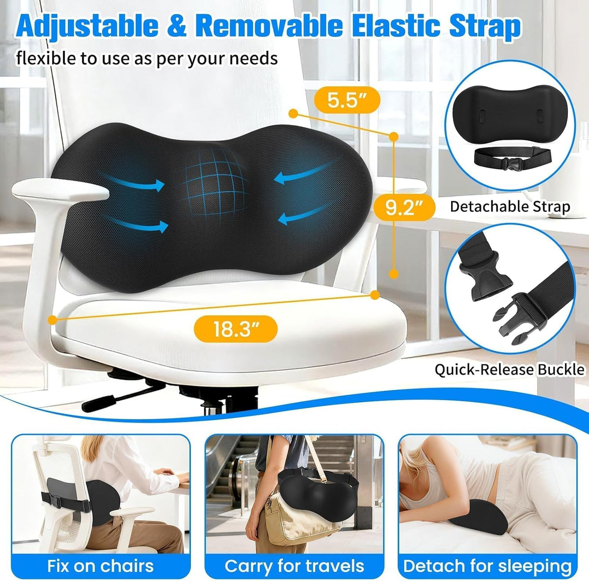 SweetSlubr Lumbar Support Pillow for Office Chair, Back Support, Black
