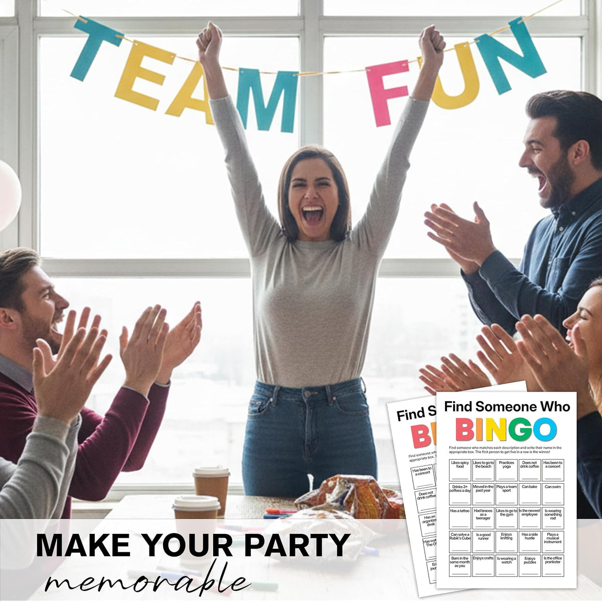 Find Someone Who Bingo Cards, 25 Unique Randomized 5x7 Sheets, Get to Know You Bingo Game for Adults, Ice Breaker Office Party Games, Team Building Games for Work, High Replay Value - A05