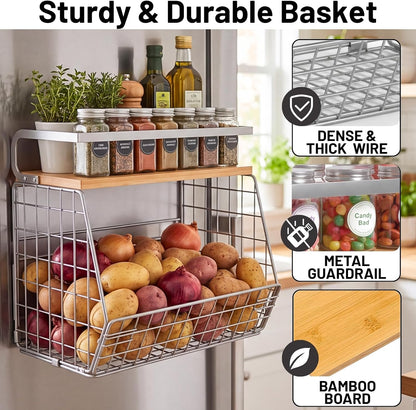 Ofiray-home Magnetic Shelf for Fridge with Wood Lid, Fruit Potato and Onion Storage Bins, Pantry Organizers & Storage, Large Container Magnetic Spice Rack for Refrigerator, Kitchen Counter, Cabinet